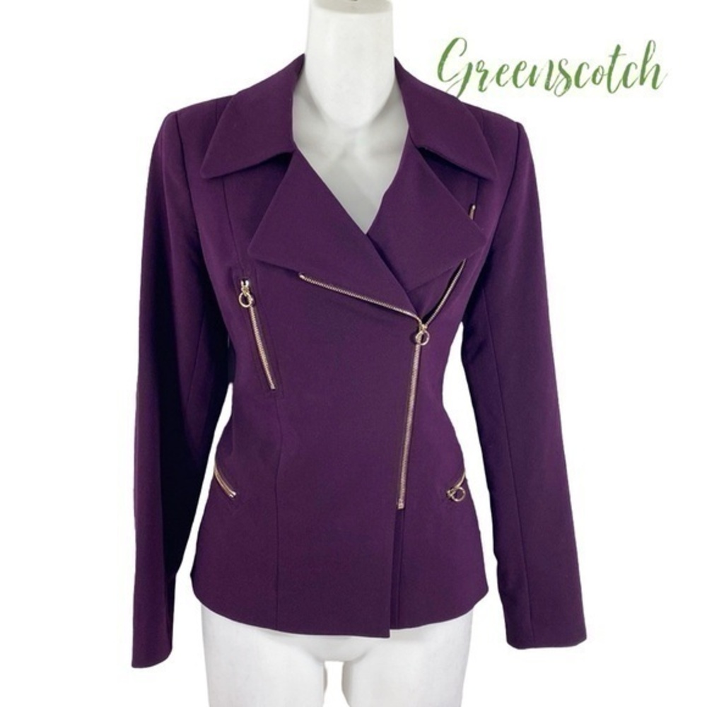 Calvin Klein purple aubergine gold hardware moto blazer jacket 2P